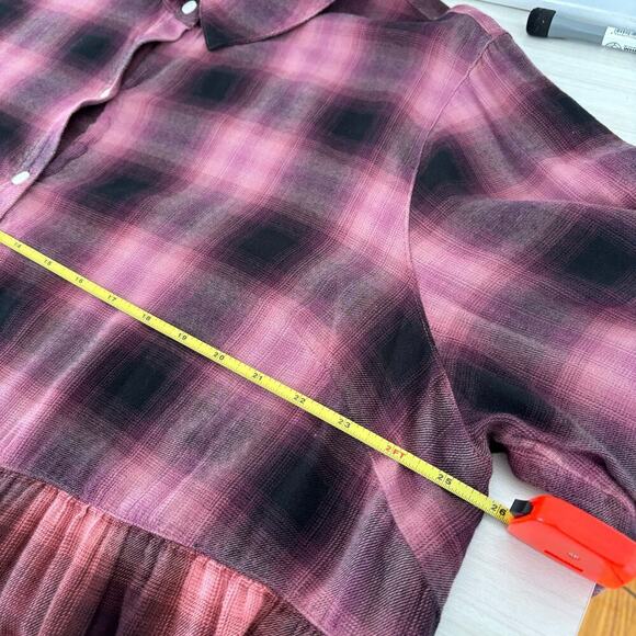 J Jill Ombre Plaid Flannel Tunic Tiered Size 3X Button Down Shirt Mauve Pink - Picture 12 of 13
